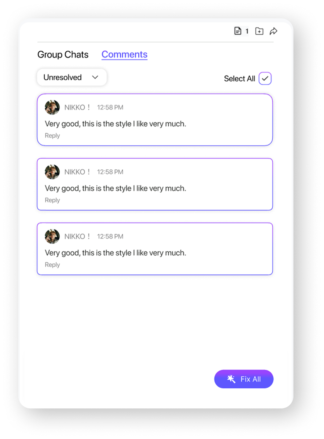 Select which comments to resolve by AI